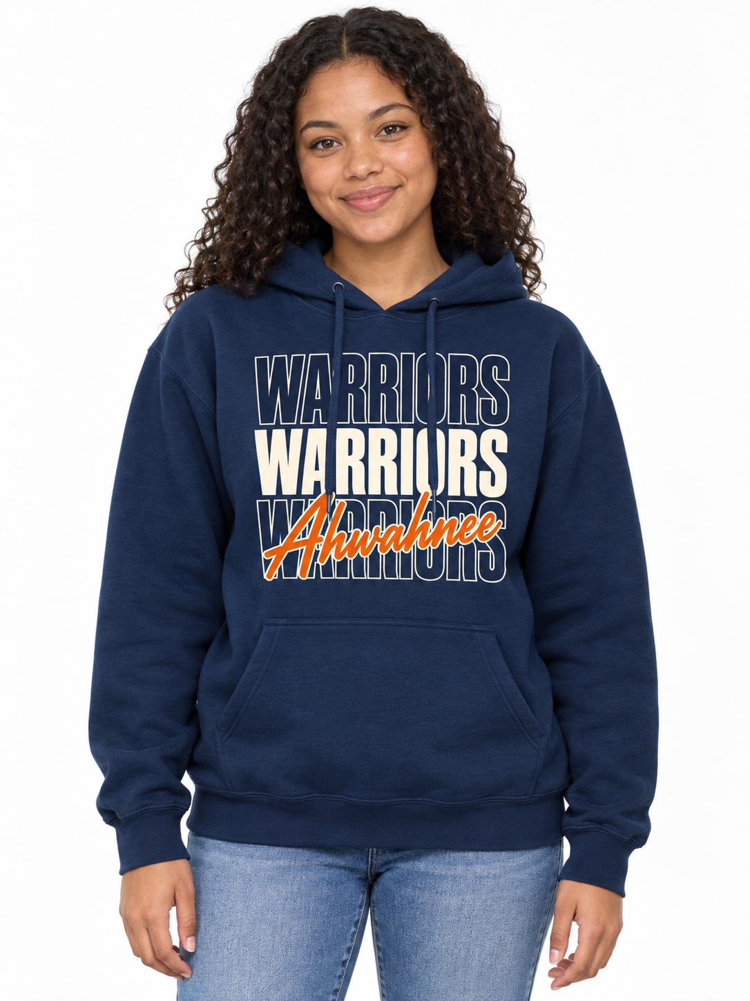 Ahwahnee Stacked Warriors Unisex Pullover Hoodie - Navy
