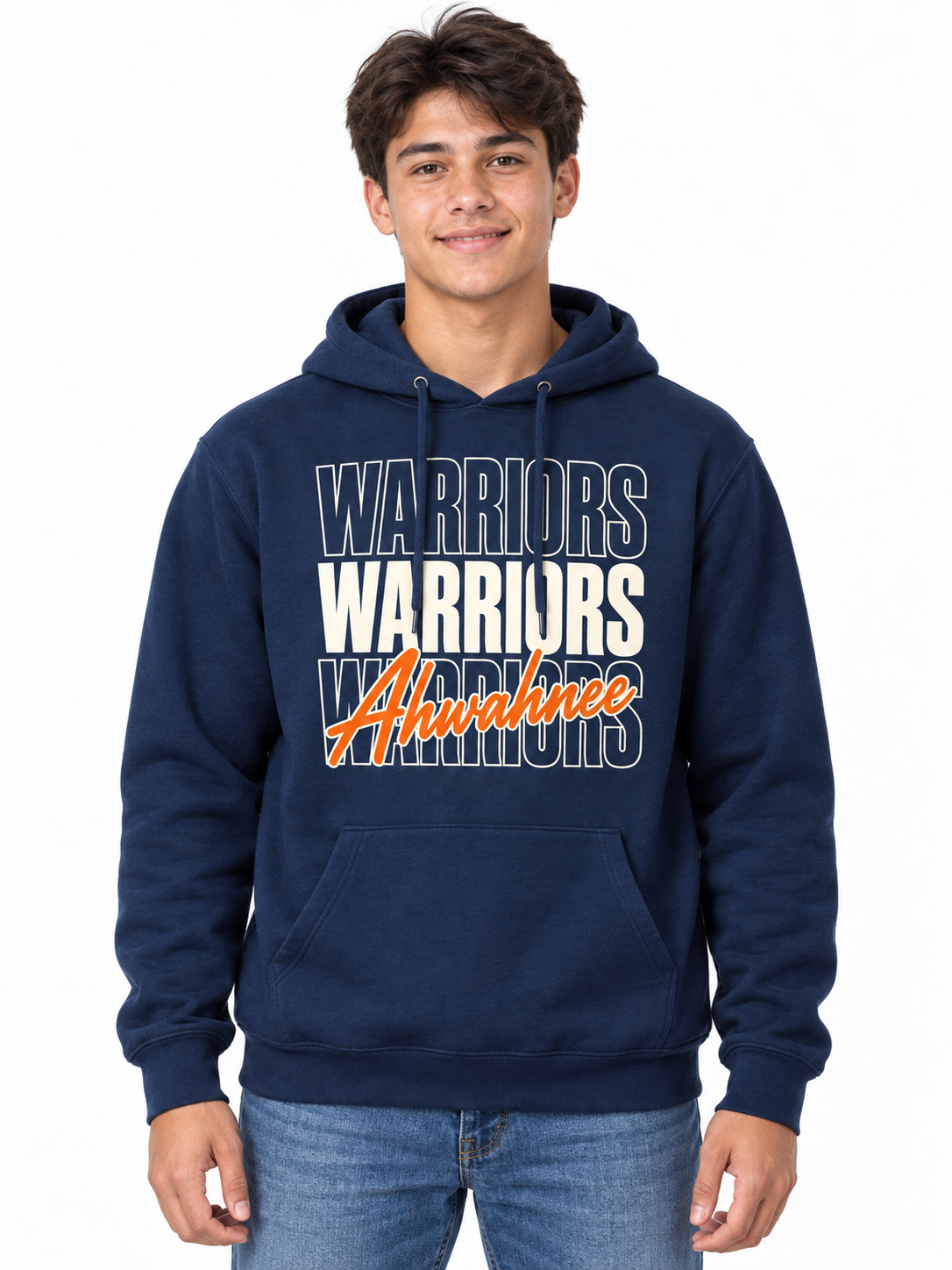 Ahwahnee Stacked Warriors Unisex Pullover Hoodie - Navy