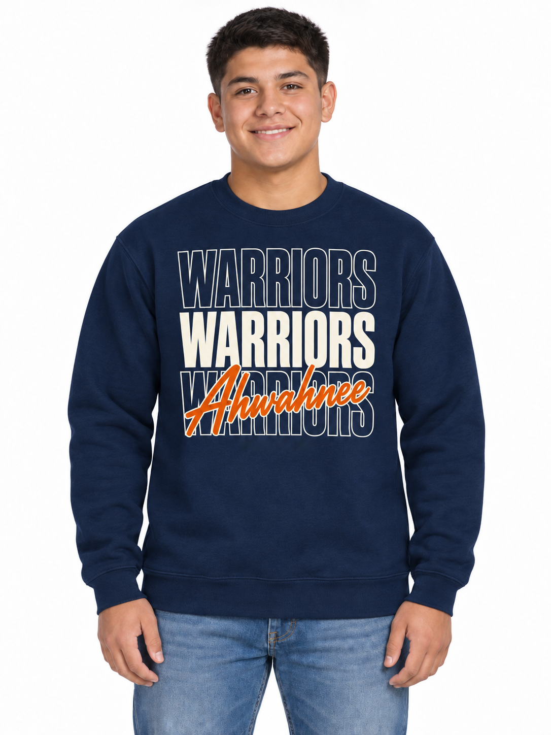 Ahwahnee Stacked Warriors Unisex Crewneck Sweatshirt - Navy