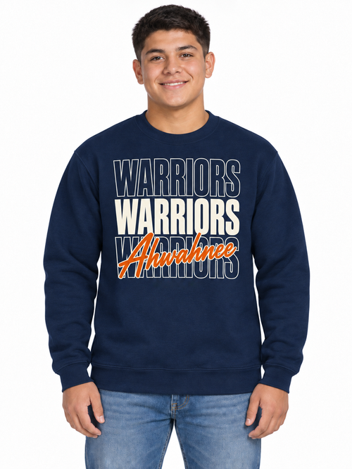 Ahwahnee Stacked Warriors Unisex Crewneck Sweatshirt - Navy