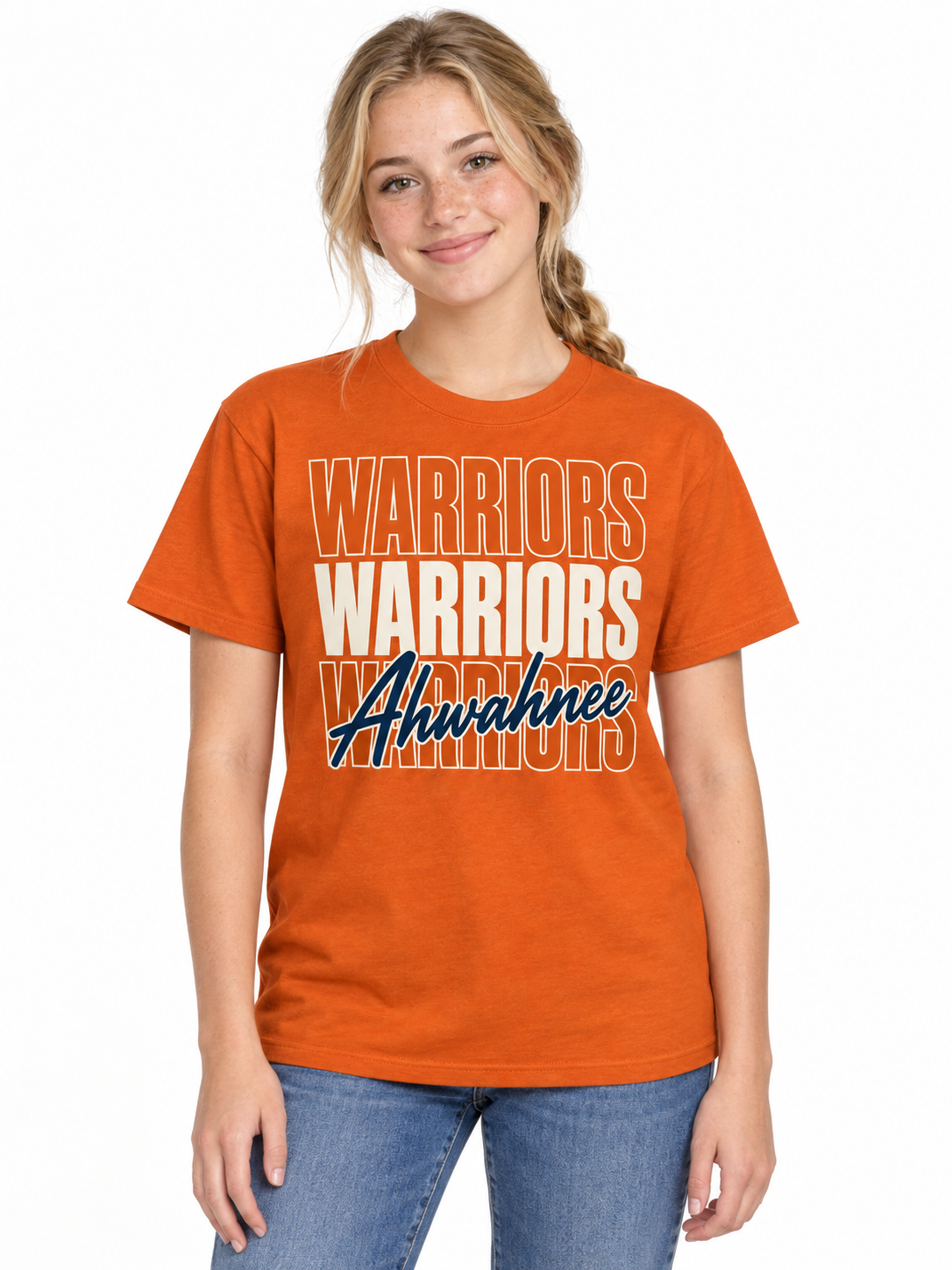 Ahwahnee Stacked Warriors Unisex T-Shirt - Orange