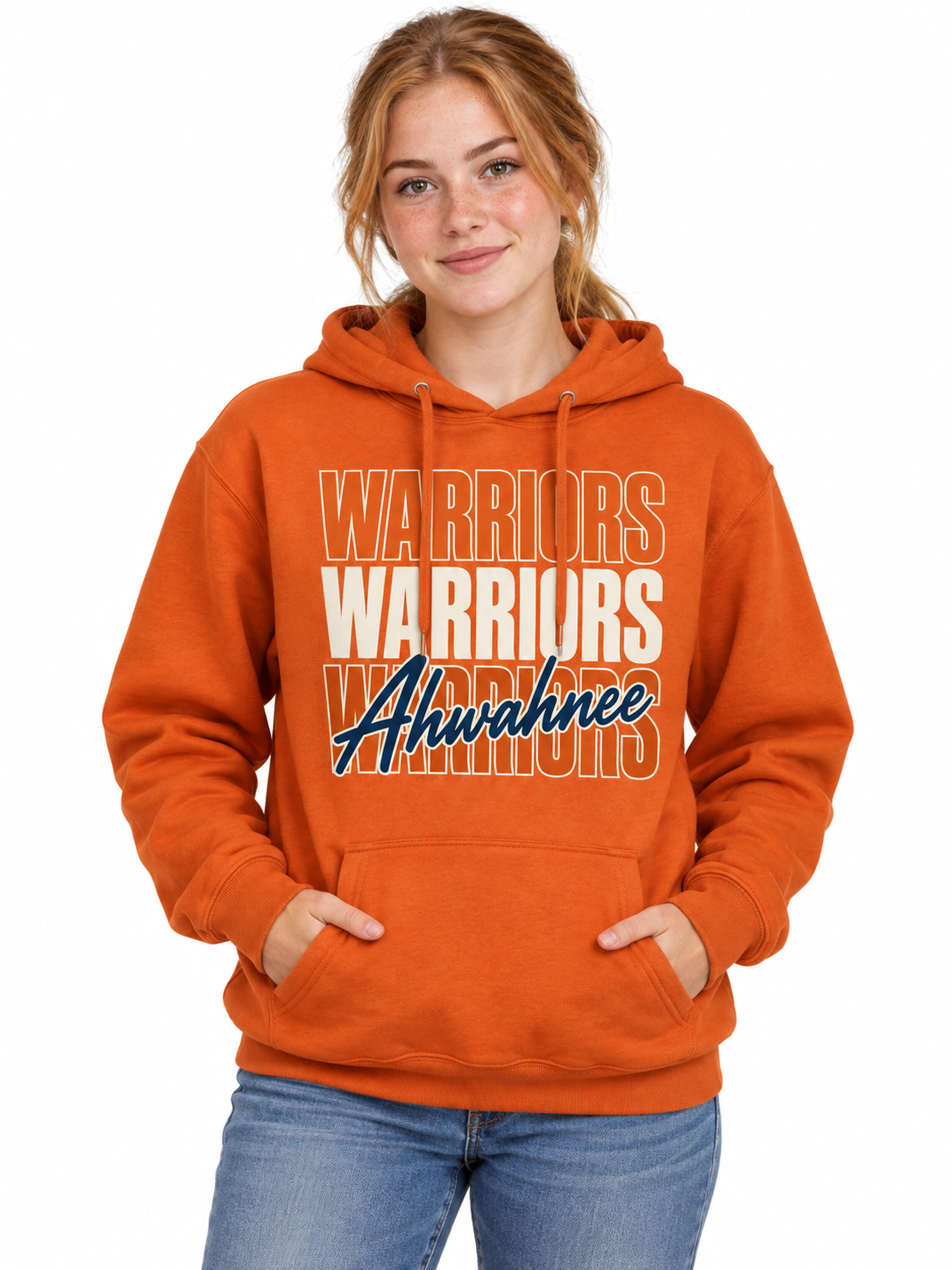 Ahwahnee Stacked Warriors Unisex Pullover Hoodie - Orange