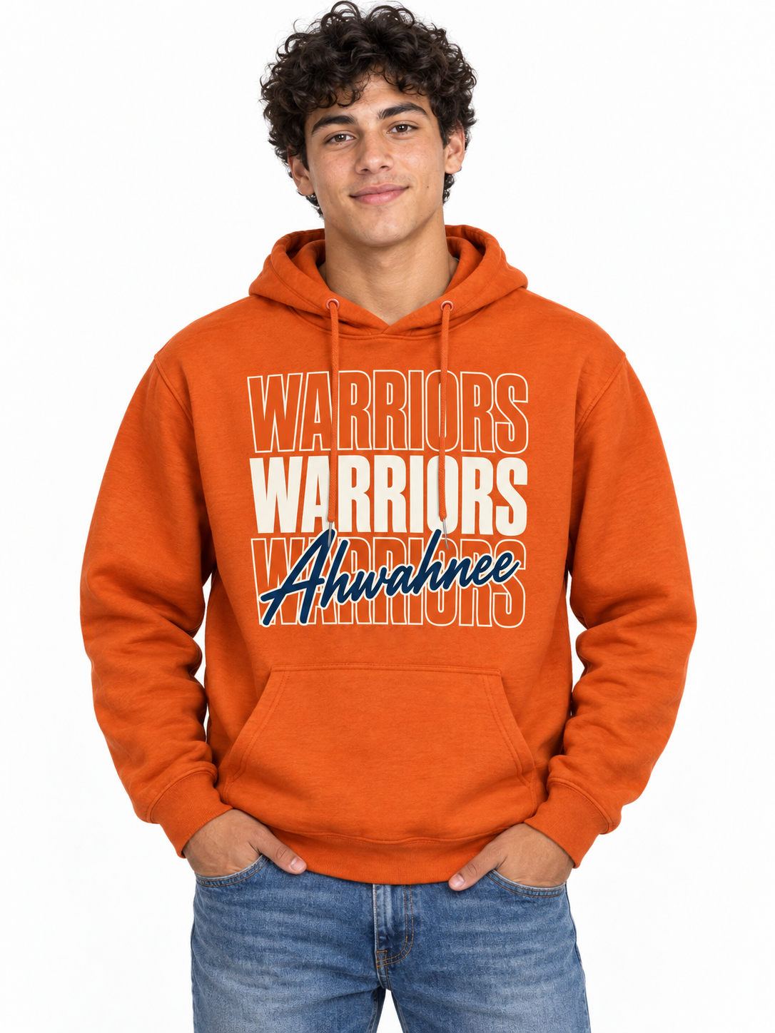 Ahwahnee Stacked Warriors Unisex Pullover Hoodie - Orange