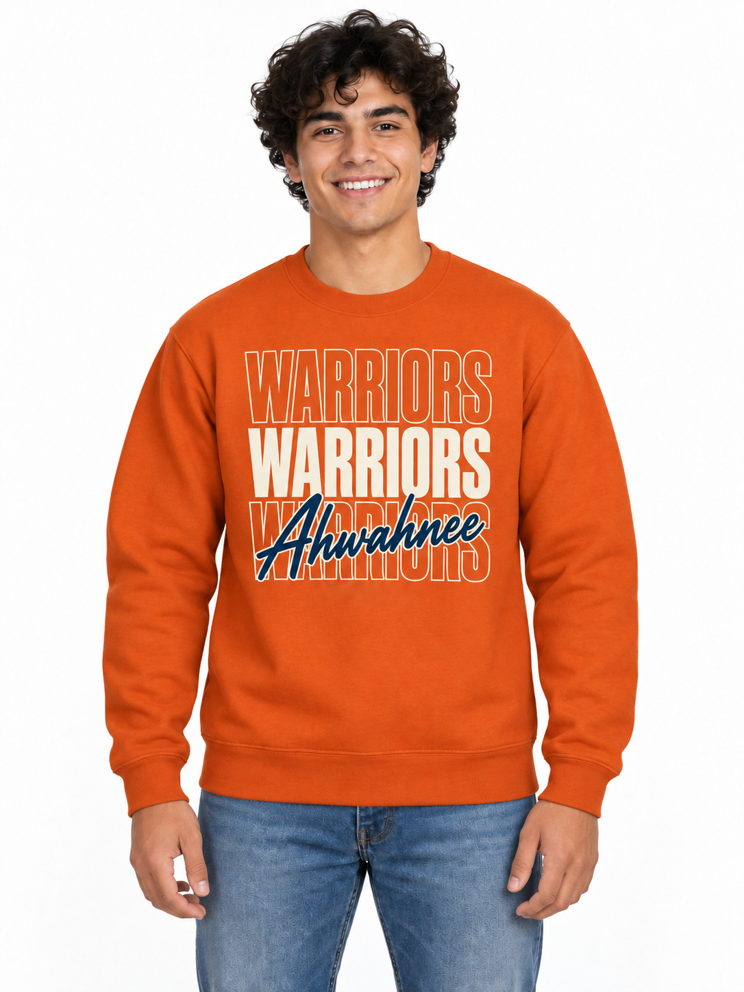 Ahwahnee Stacked Warriors Unisex Crewneck Sweatshirt - Orange