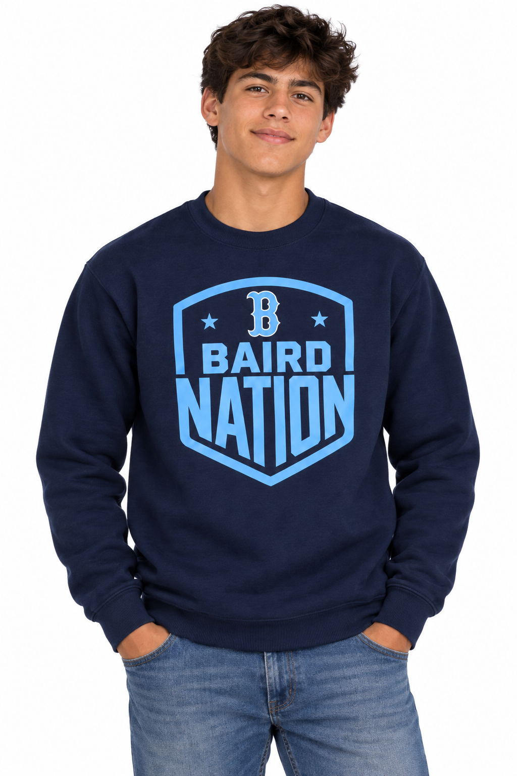 Baird Nation Shield 50/50 Unisex Crewneck Sweatshirt - Navy