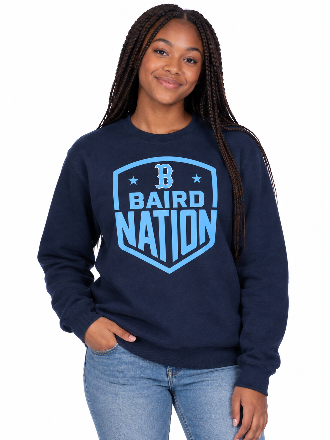 Baird Nation Shield 50/50 Unisex Crewneck Sweatshirt - Navy
