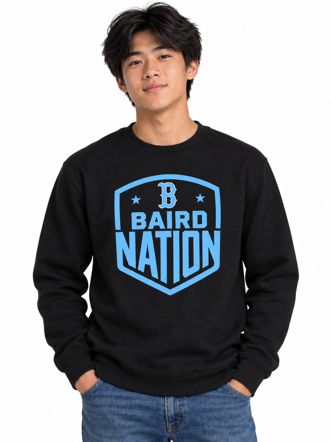 Baird Nation Shield 50/50 Unisex Crewneck Sweatshirt - Black