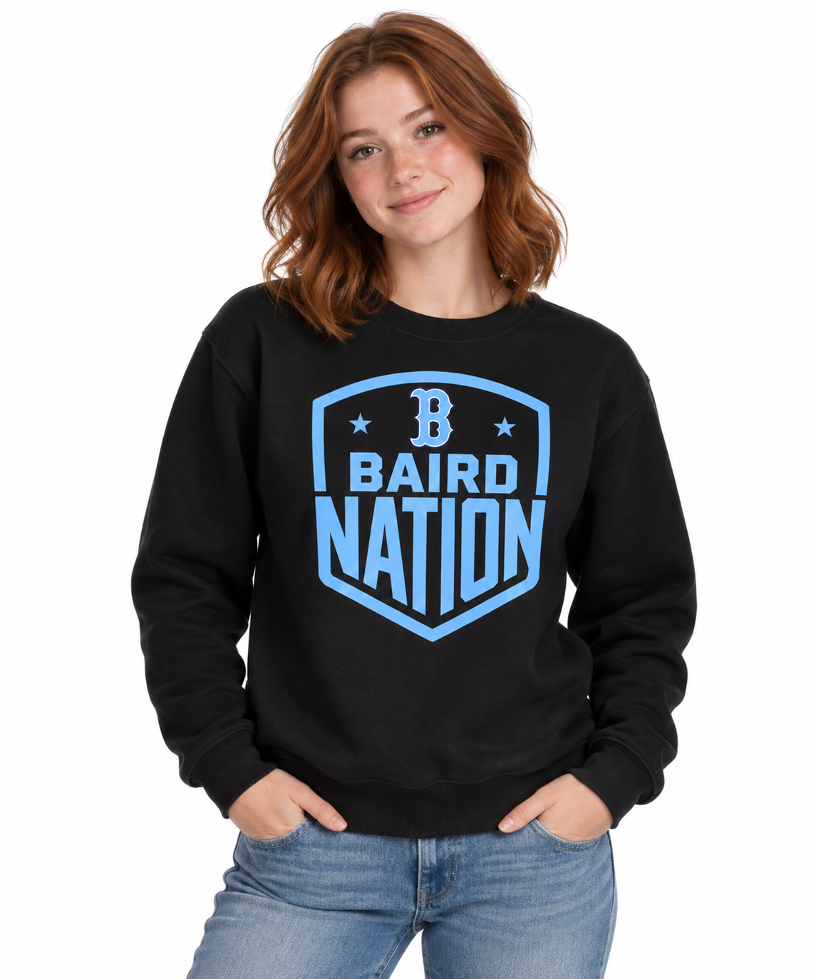 Baird Nation Shield 50/50 Unisex Crewneck Sweatshirt - Black