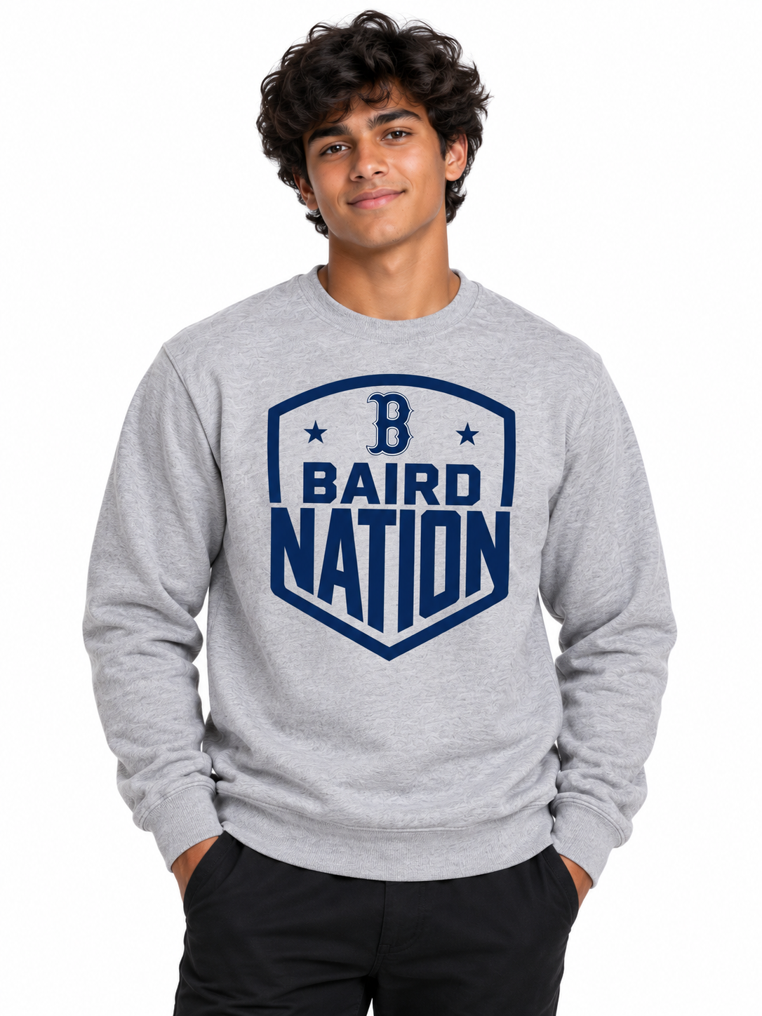 Baird Nation Shield 50/50 Unisex Crewneck Sweatshirt - Grey