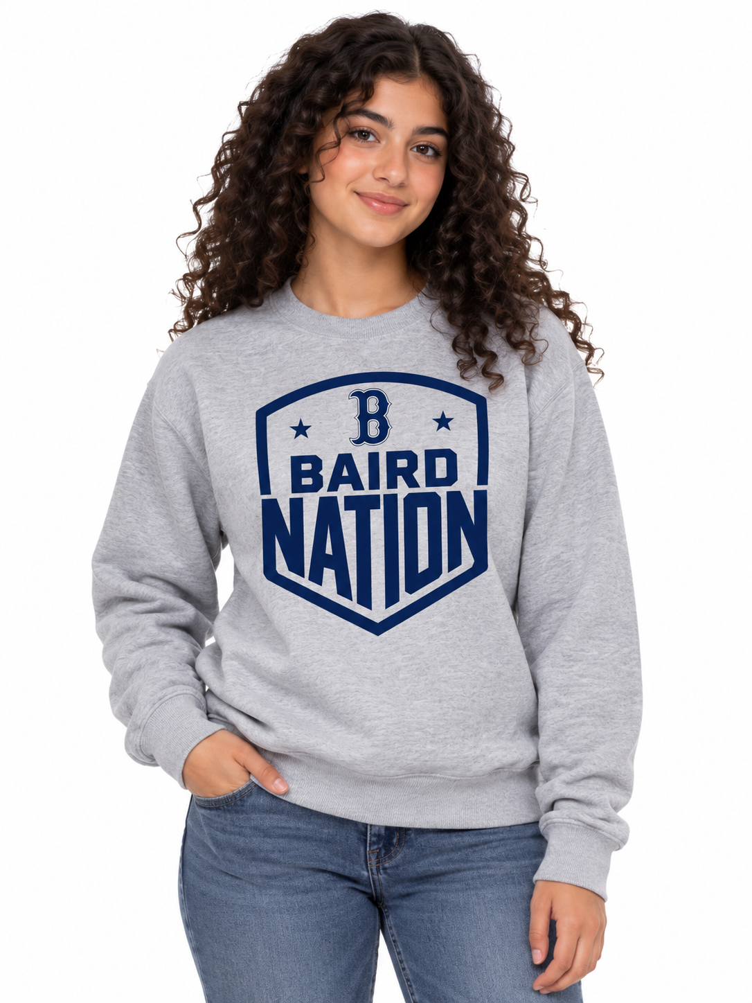 Baird Nation Shield 50/50 Unisex Crewneck Sweatshirt - Grey
