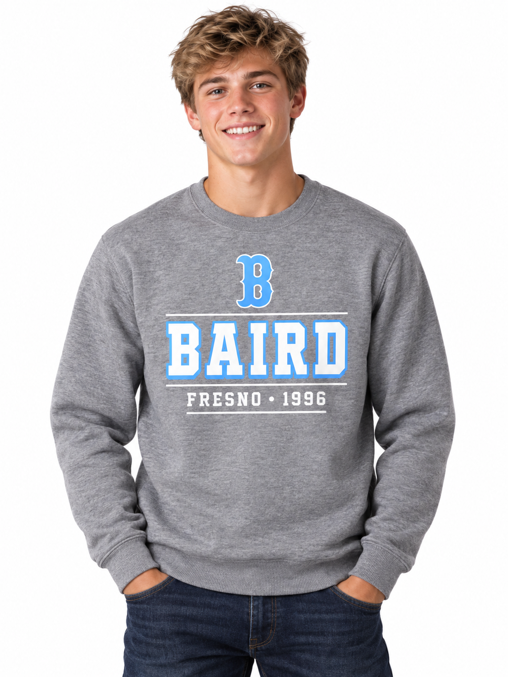 Baird Fresno 1996 Heritage 50/50 Unisex Crewneck Sweatshirt - Grey