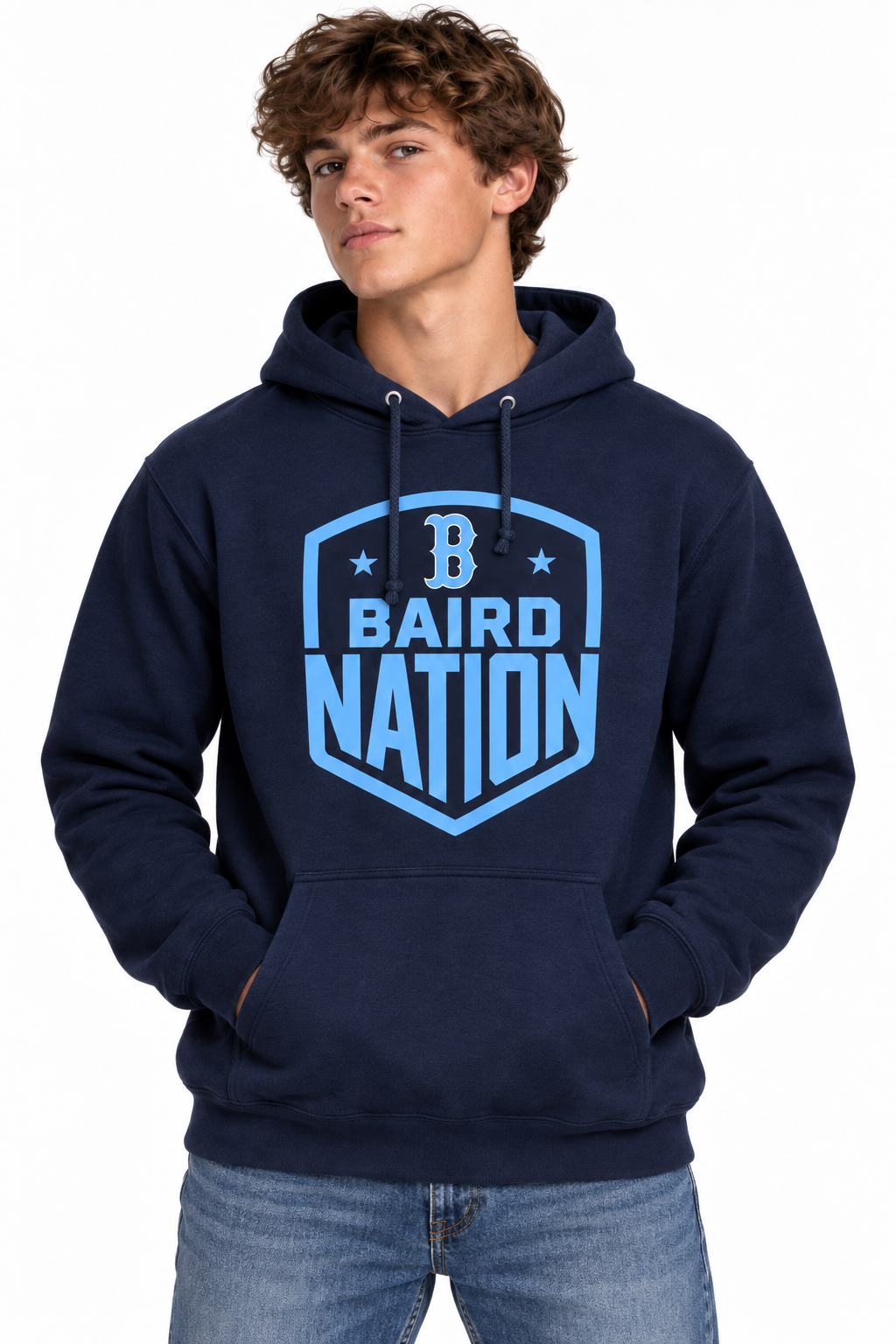 Baird Nation Shield 50/50 Unisex Pullover Hoodie - Navy